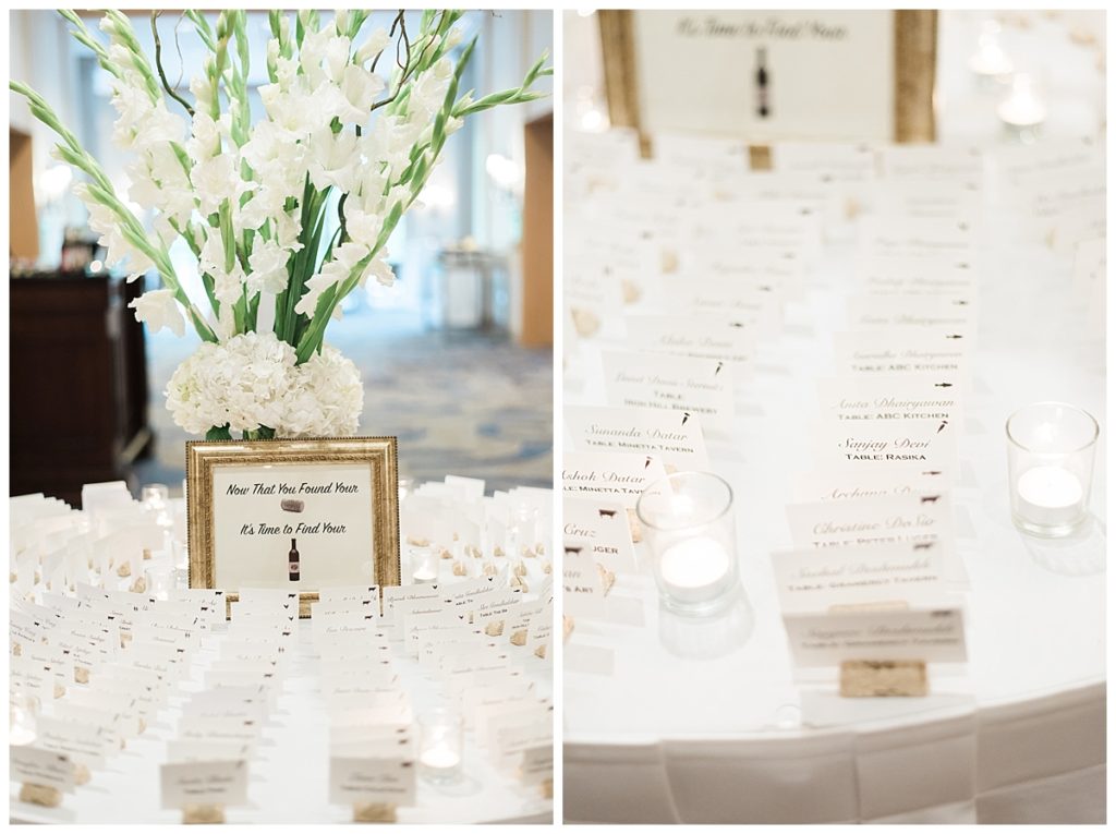Escort cards at cocktail hour