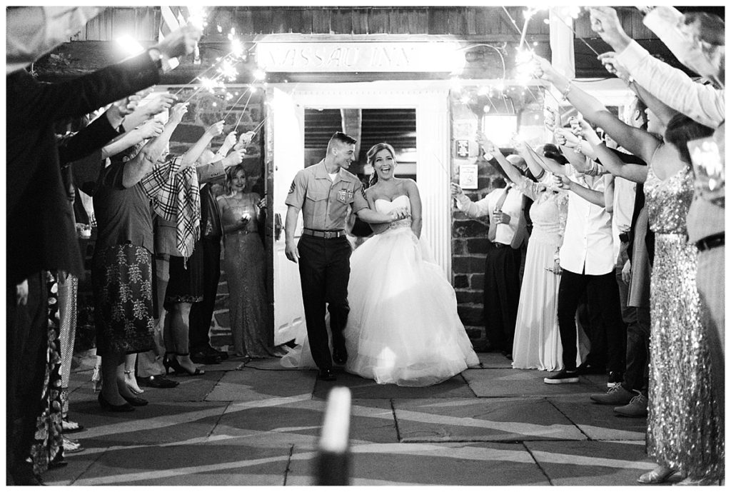 Nassau Inn wedding reception sparkler exit