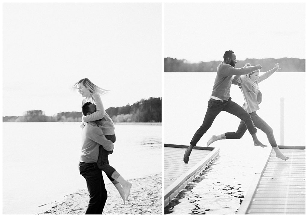 couple on lake black and white film