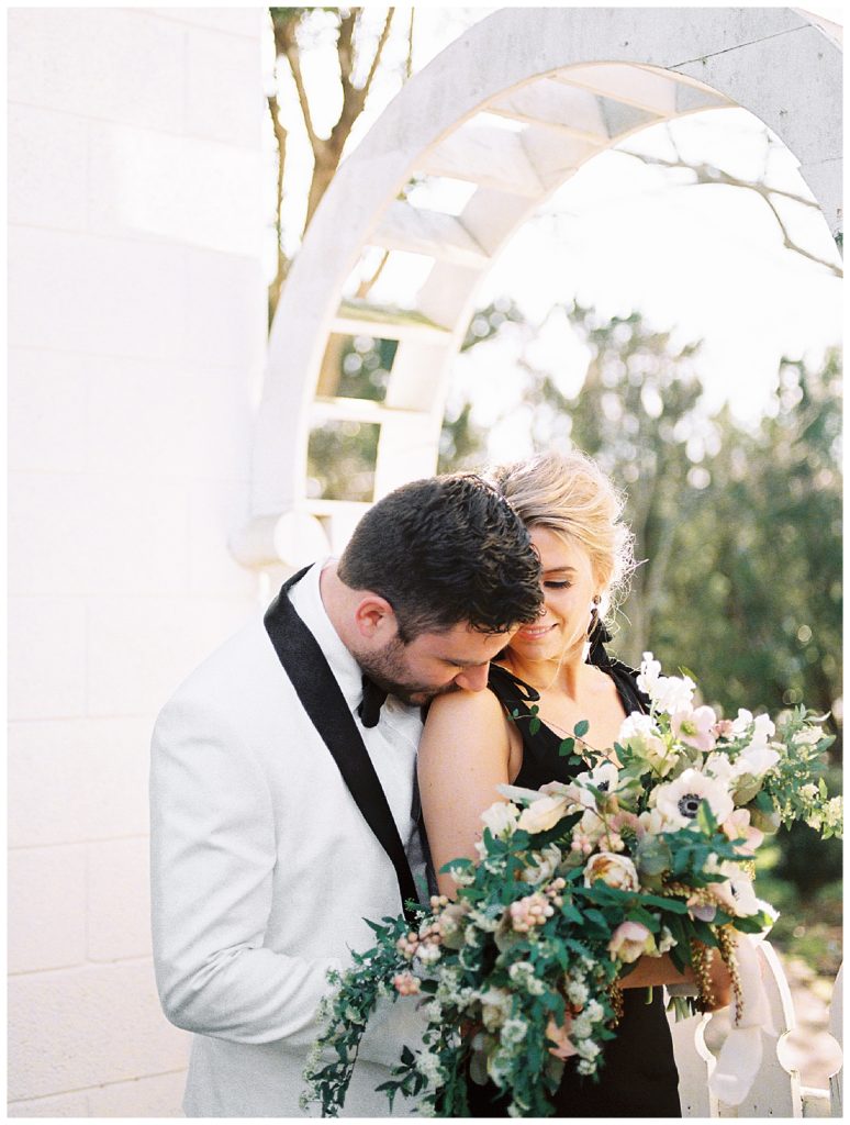 film image of couple with pageant bouquet