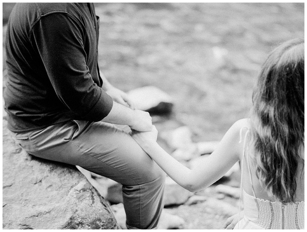 engagement session at the Eno River black and white film photography
