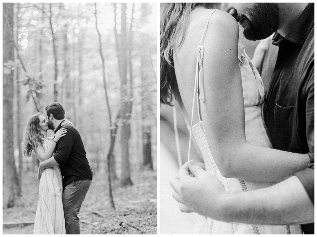 engagement session at the Eno River black and white film photography