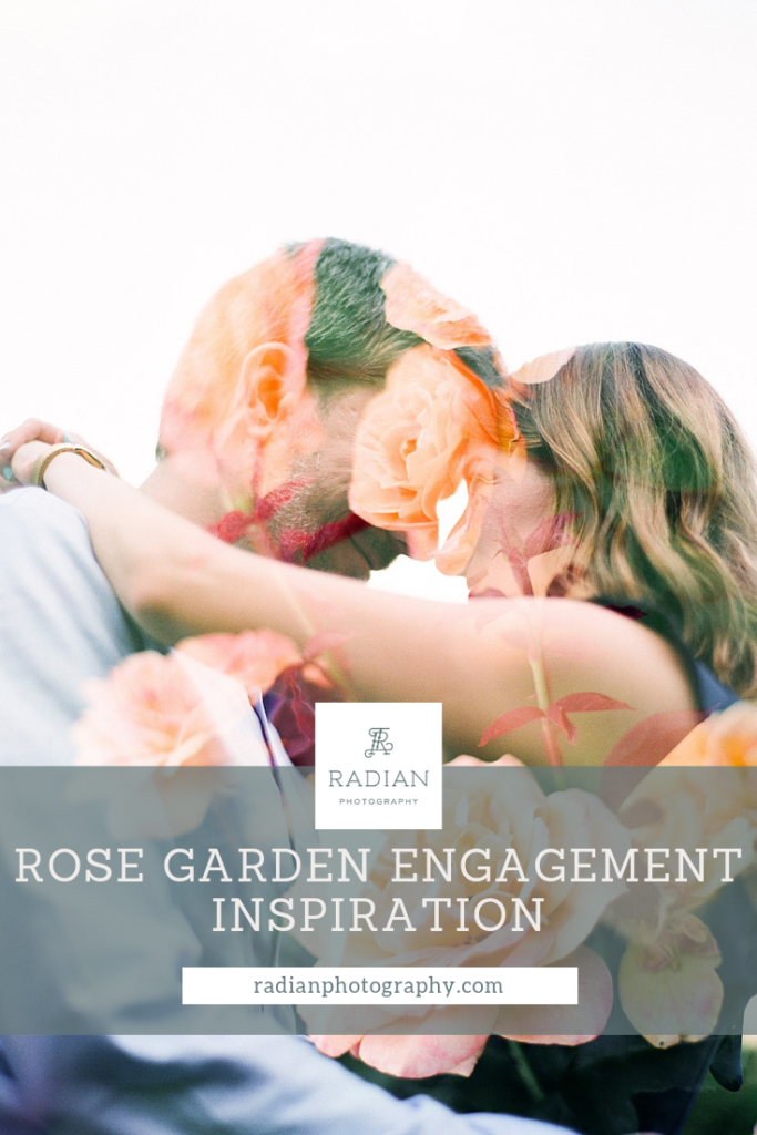 double exposure engaged couple and roses at the raleigh rose garden