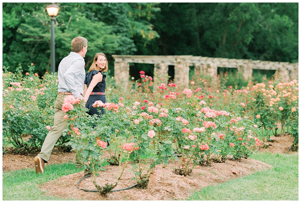 engagement session at the raleigh rose garden