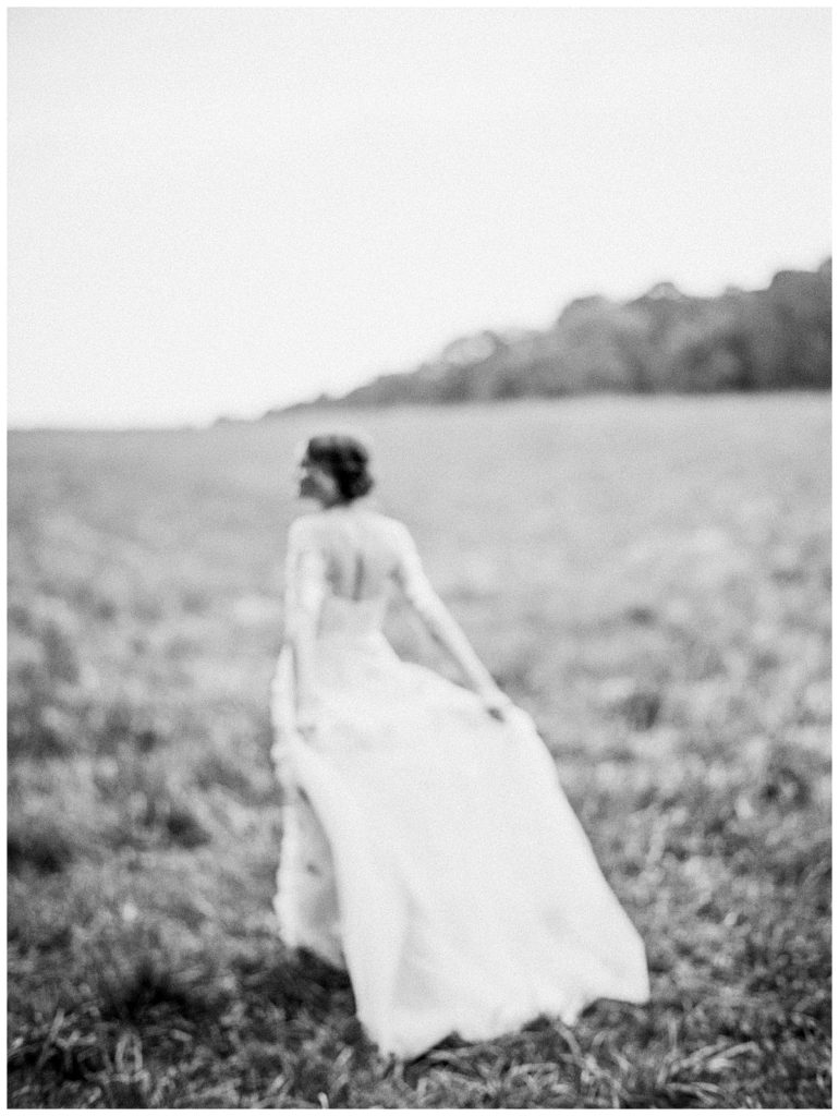 black and white bride running away