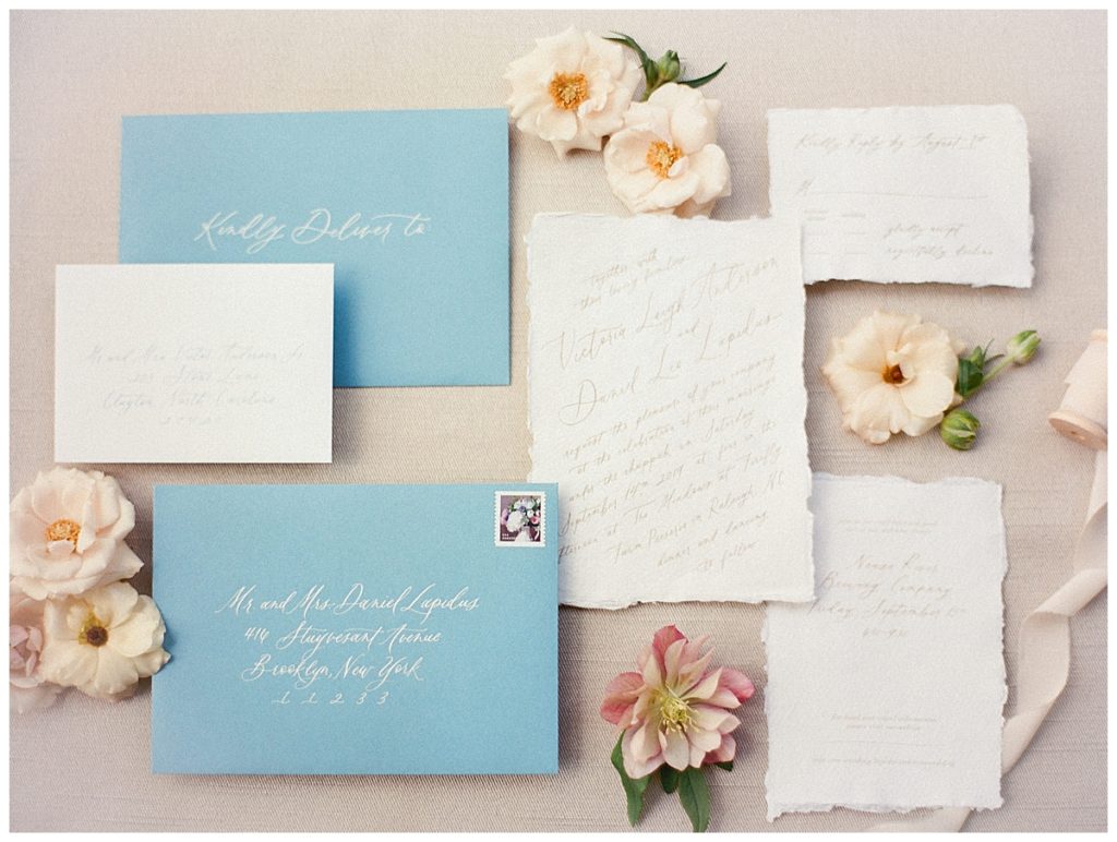 The Meadows Raleigh wedding invitation suite 