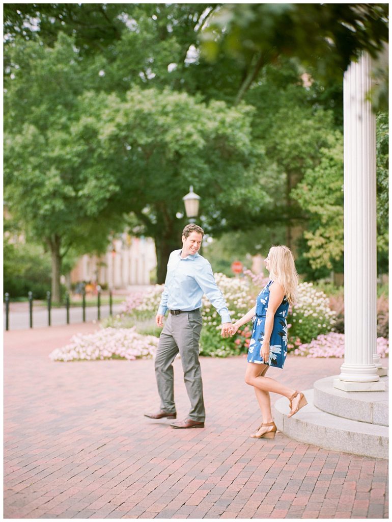 engaged couple at the old well chapel hill