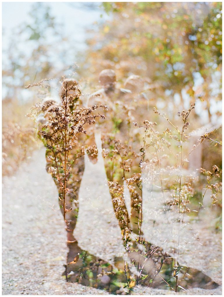 double exposure of family with fall plants