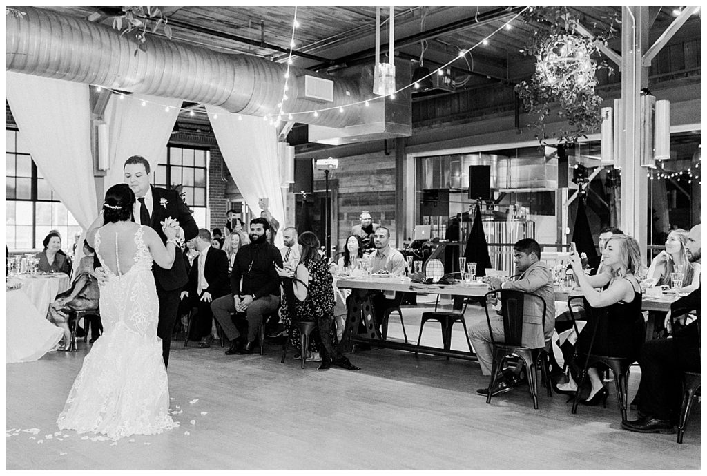 black and white bride and groom first dance