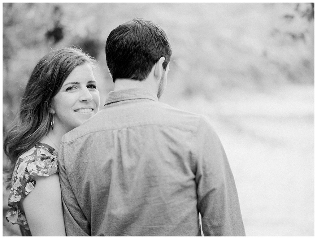 black and white engagement photo eno river