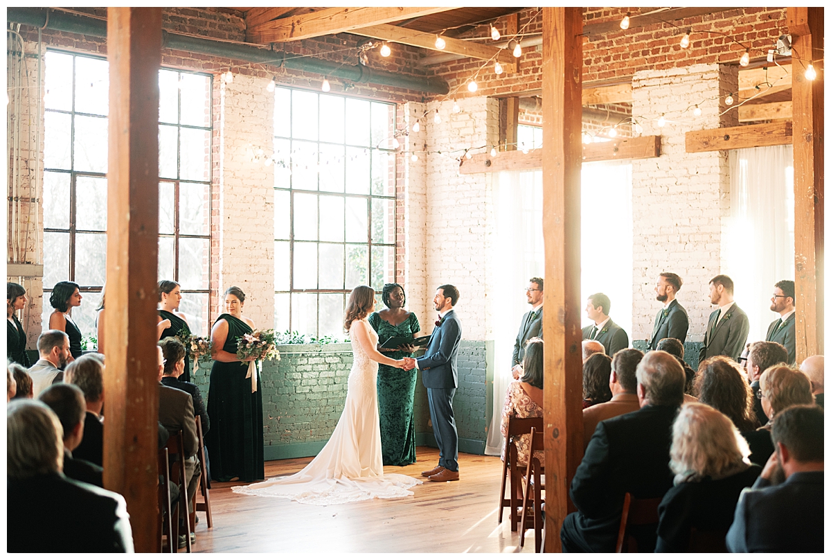 wedding ceremony at forest hall at chatham mills