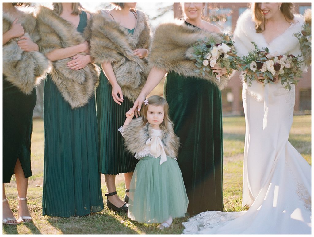 fur stoles at winter wedding