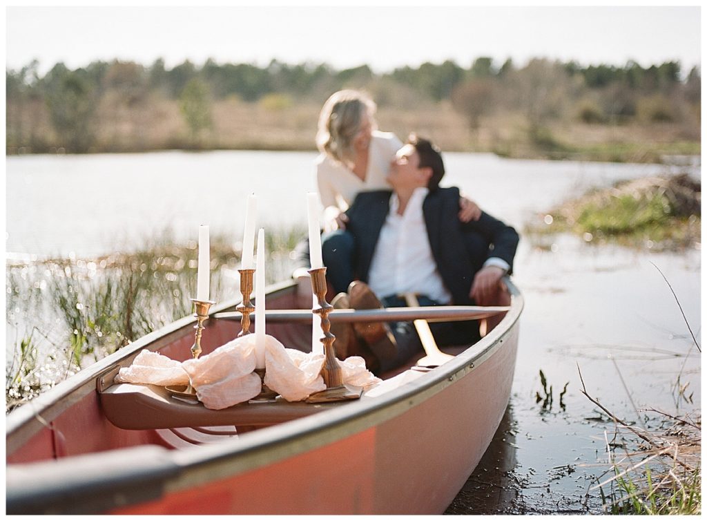 candles in canoe engagement session