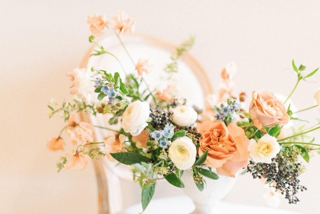 peach and blue floral arrangement