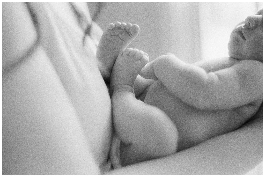 black and white newborn on film
