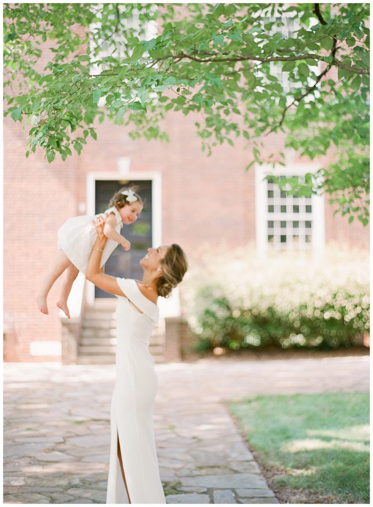 bride playing with daughter