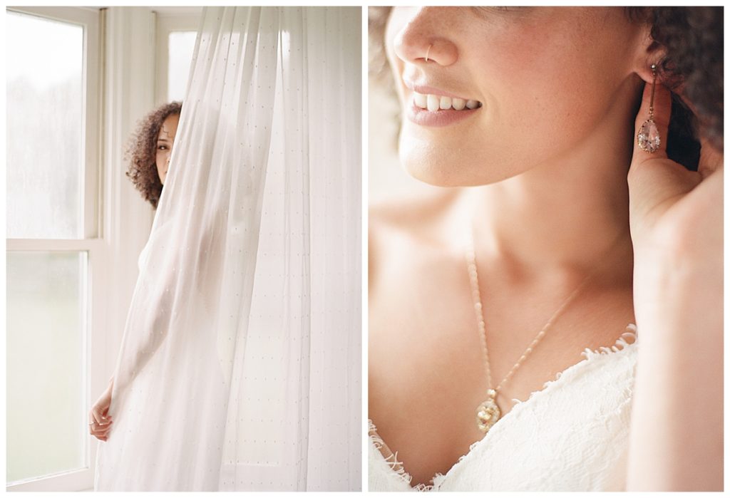 bride getting ready in bridal suite