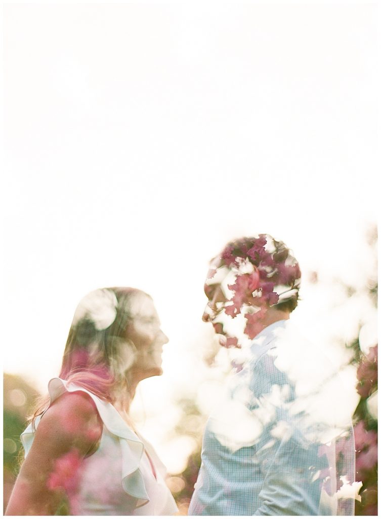 double exposure of couple with flowers