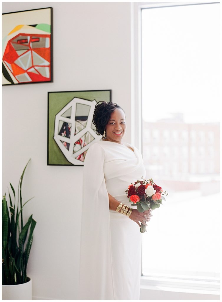 bride in penthouse suite at the Durham Hotel