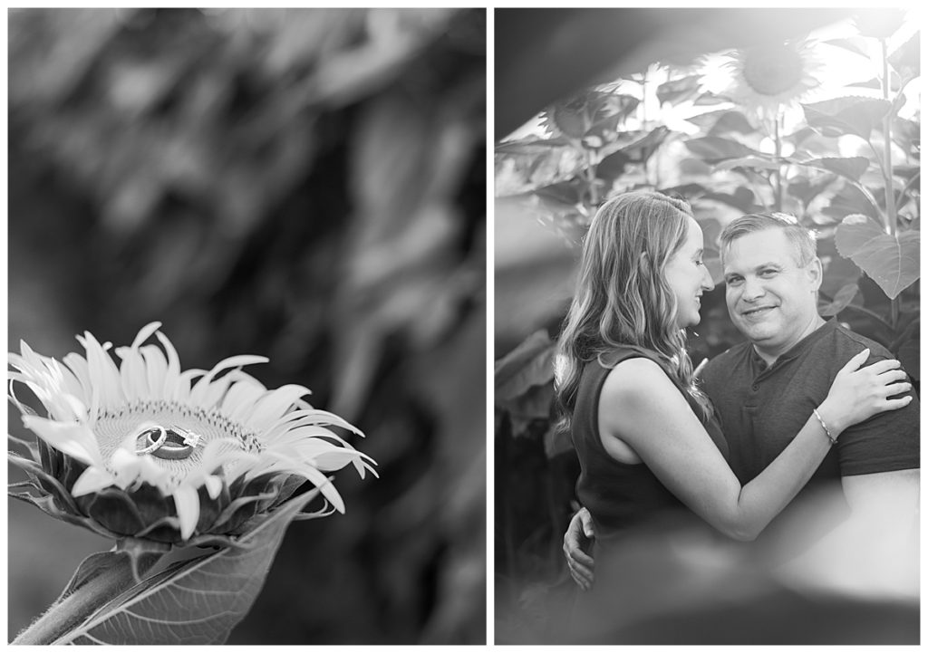 Engaged couple in sunflower field | Raleigh, NC