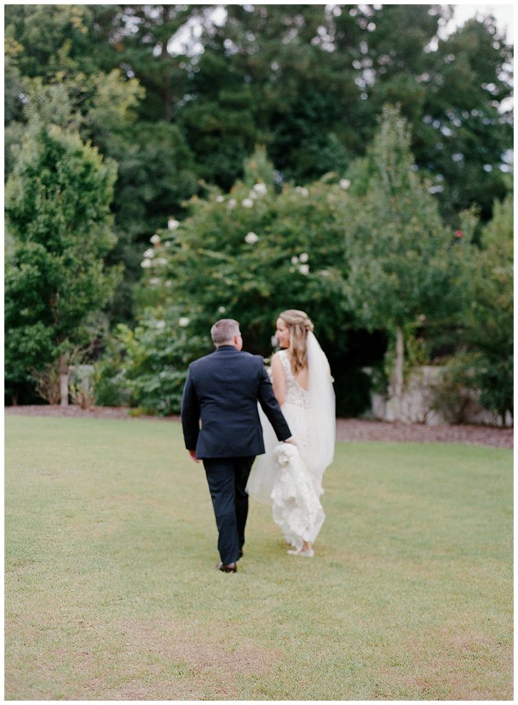 bride and groom walking together