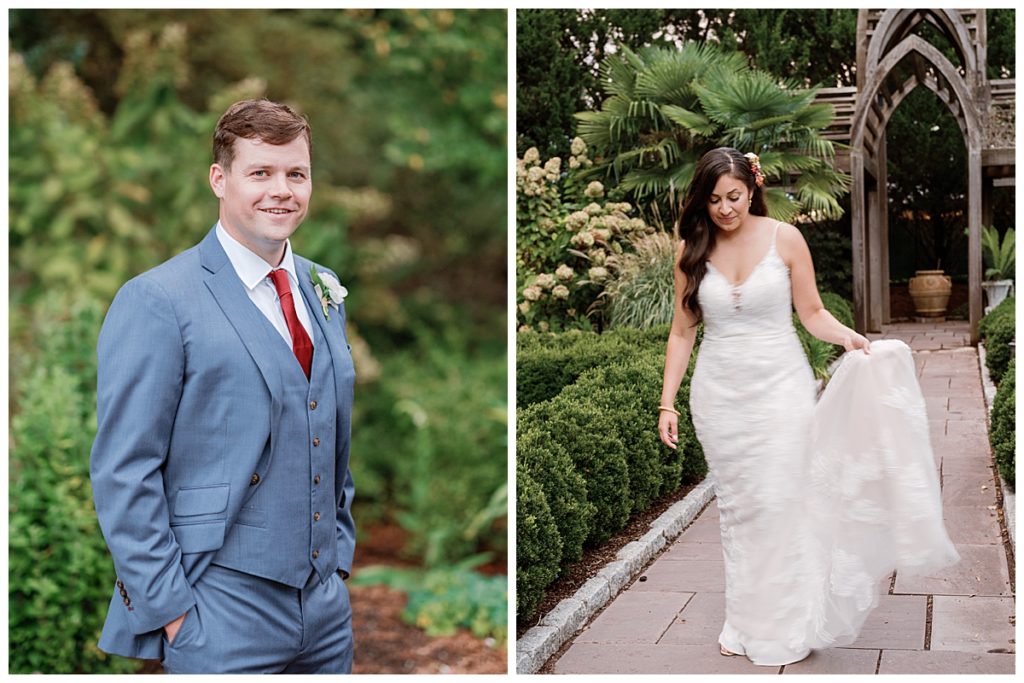 bride and groom at duke gardens wedding