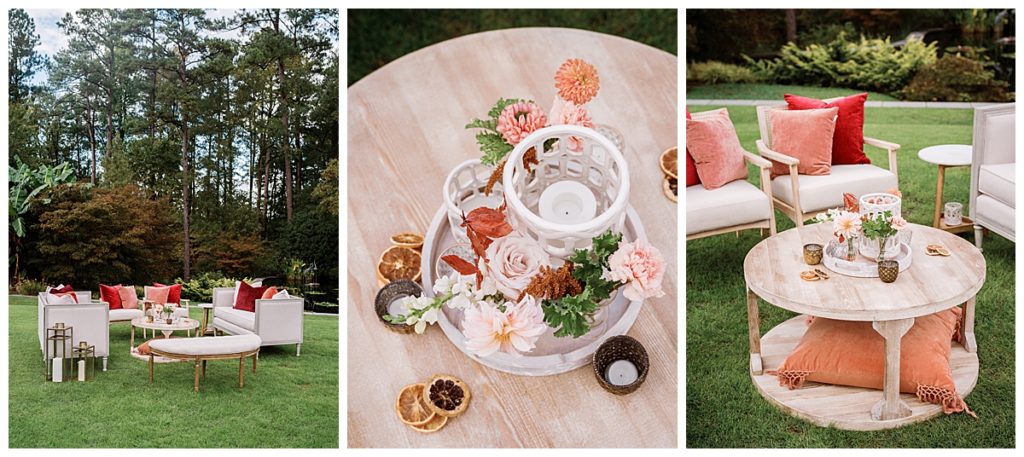 fall wedding lounge set up