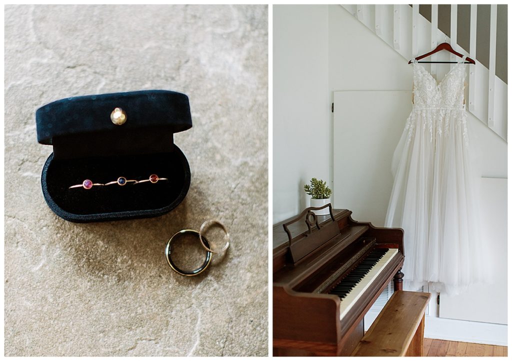 wedding rings and dress