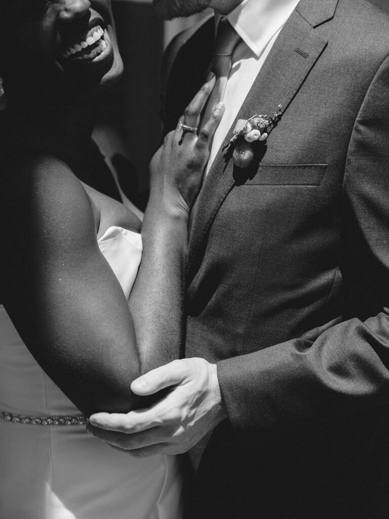 bride and groom at their first look on wedding day